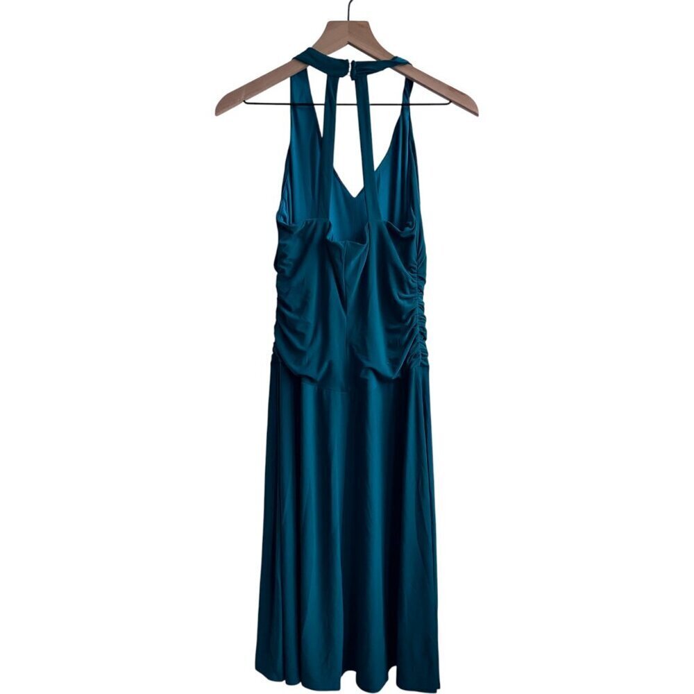 Vintage Y2k Sparkly Glitter Teal Halter Prom Party Dress Ruched Bodice Size 8 - Picture 4 of 5